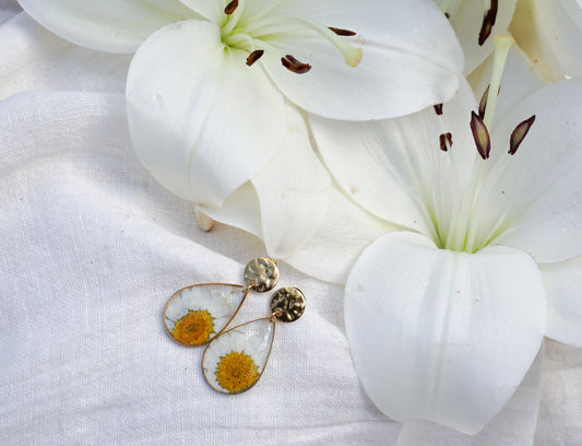 Boucles d'Oreilles Goutte de Marguerite Or ou Argent