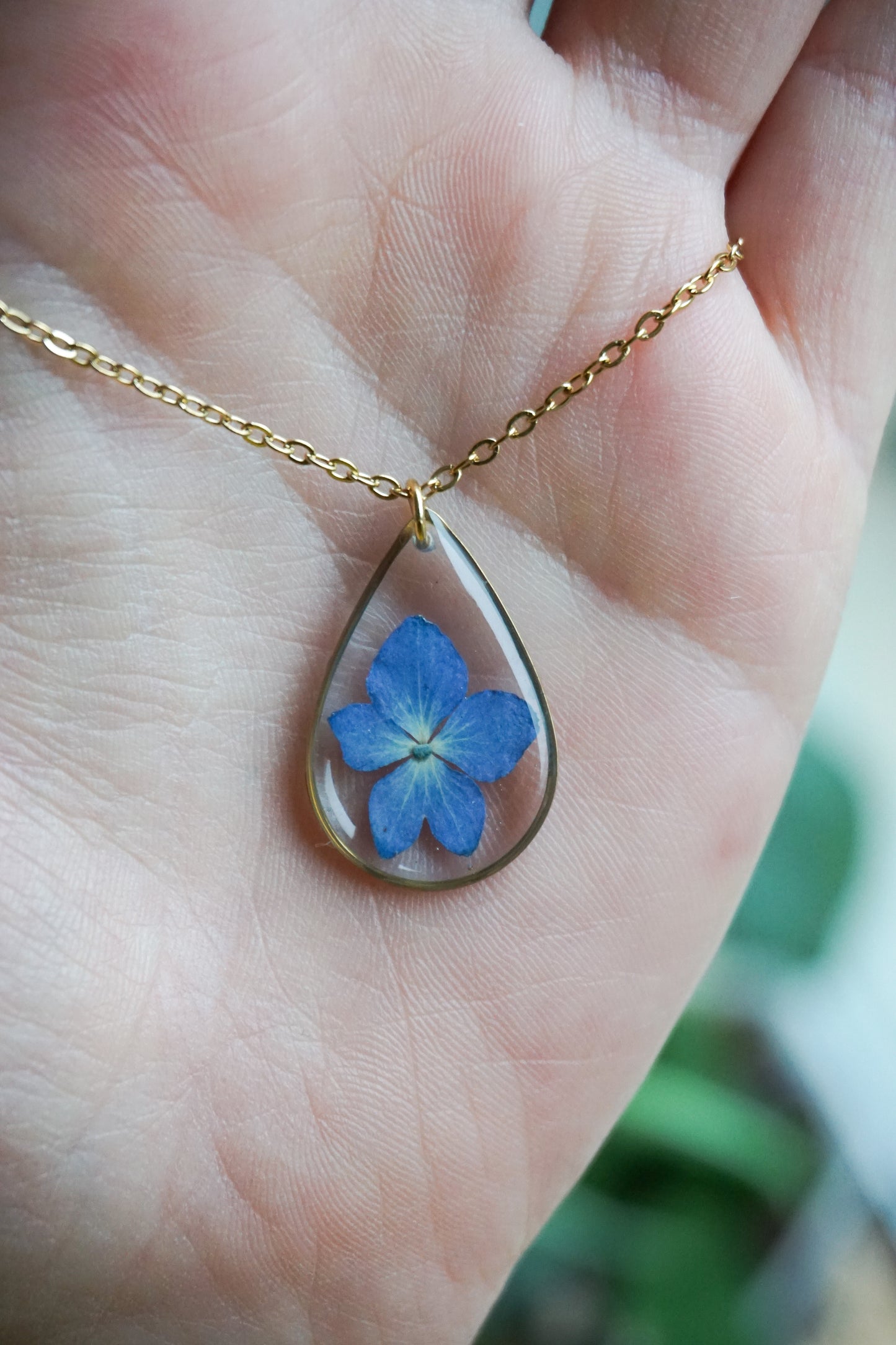 Collier Hortensia Goutte Bleu
