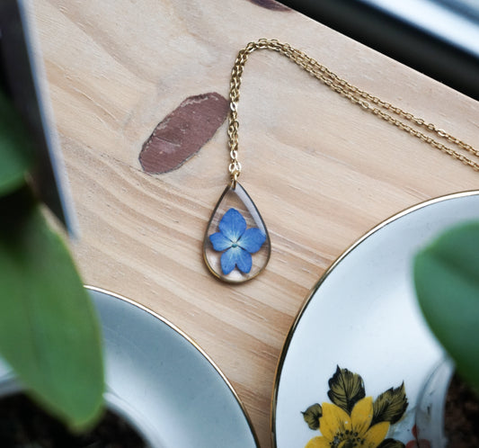 Collier Hortensia Goutte Bleu