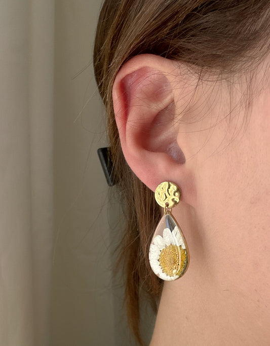Boucles d'Oreilles Goutte de Marguerite Or ou Argent